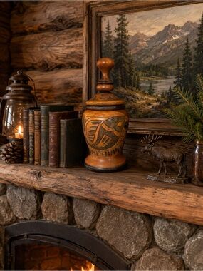 Handcrafted Wooden Decorative Jar in Warm Brown